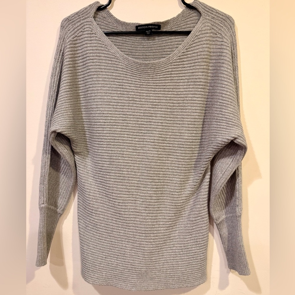Boston Proper Heather Gray Ribbed Dolman Batwing Sleeve Sweater - Oversized XS
